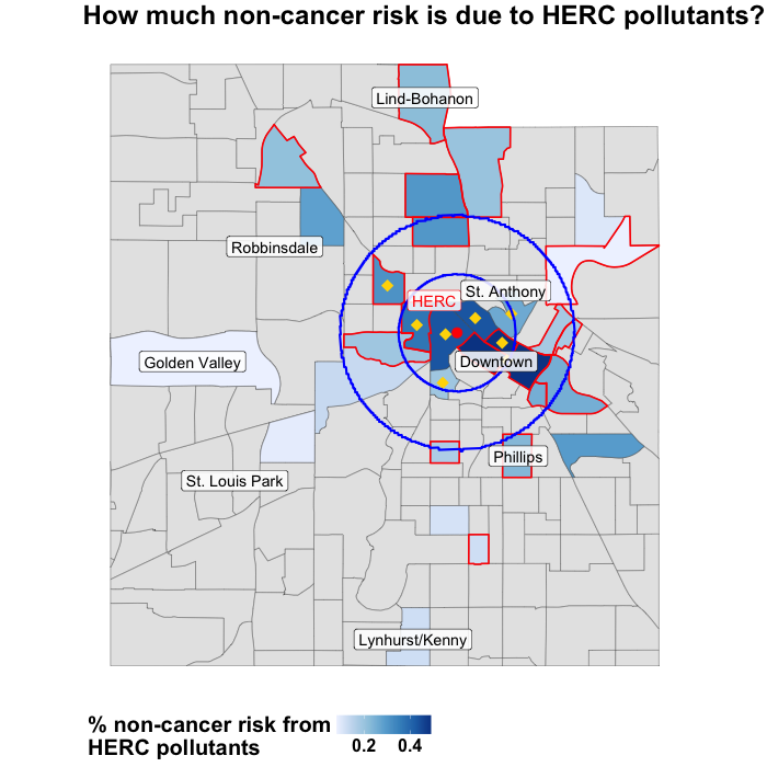 Similar figure to the above map but for non-cancer risks instead of cancer risks.